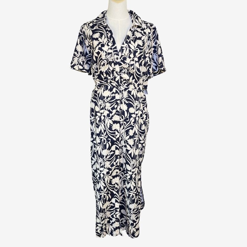 Old Navy Navy Ivory Floral Print Short Sleeve Midi Dress Women’s XL NWT